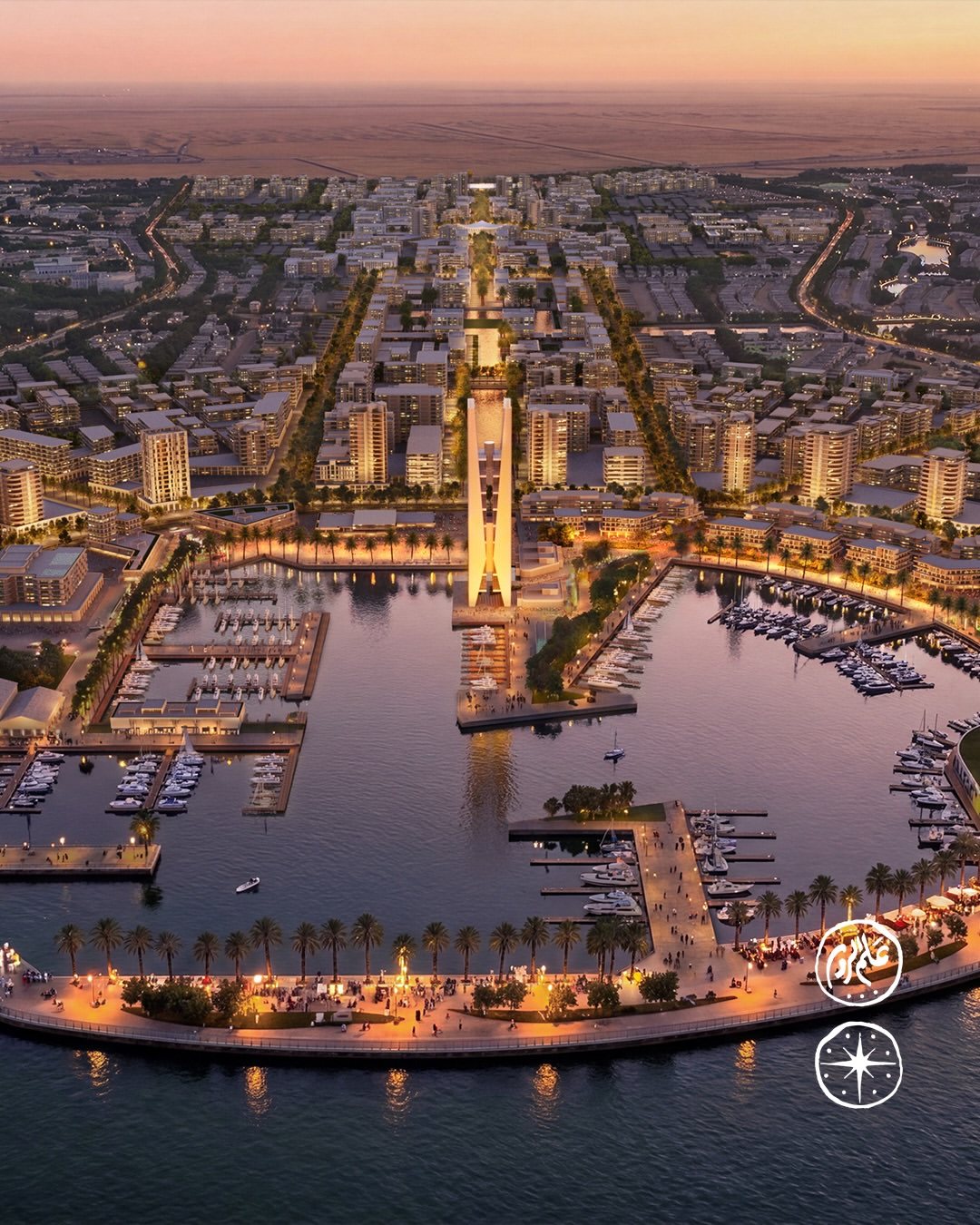 Alam Al Roum marina & lighthouse at sunset